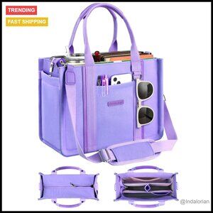 Canvas Tote Bag with Zipper Multi Compartment Durable Travel Work Purse